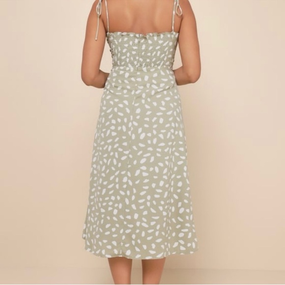 Party in Paris Sage Green Print Tie-Strap Summer Midi Dress - Picture 5 of 6